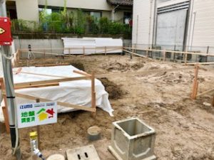 廿日市に建つ高性能注文住宅　基礎の墨出し